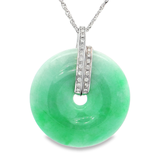 18K白色黃金天然翡翠鑽石吊墜