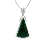 18K白色黃金天然翡翠鑽石吊墜