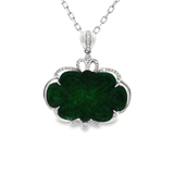 18K白色黃金天然翡翠鑽石吊墜