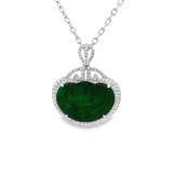 18K白色黃金天然翡翠鑽石吊墜