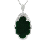 18K白色黃金天然翡翠鑽石吊墜