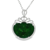 18K白色黃金天然翡翠鑽石吊墜