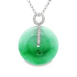 18K白色黃金天然翡翠鑽石吊墜