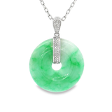 18K白色黃金天然翡翠鑽石吊墜