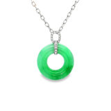 18K白色黃金天然翡翠鑽石吊墜