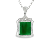 18K白色黃金天然翡翠鑽石吊墜