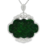 18K白色黃金天然翡翠鑽石吊墜