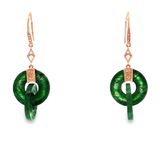 18K玫瑰黃金天然翡翠鑽石耳環