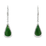 18K白色黃金天然翡翠鑽石耳環