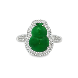 18K白色黃金天然翡翠鑽石戒指