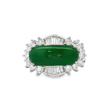 18K白色黃金天然翡翠鑽石戒指