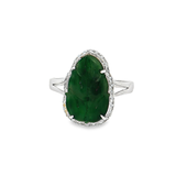 18K白色黃金天然翡翠鑽石戒指