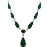 18K白色黃金天然翡翠鑽石頸鏈