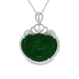 18K白色黃金天然翡翠鑽石吊墜